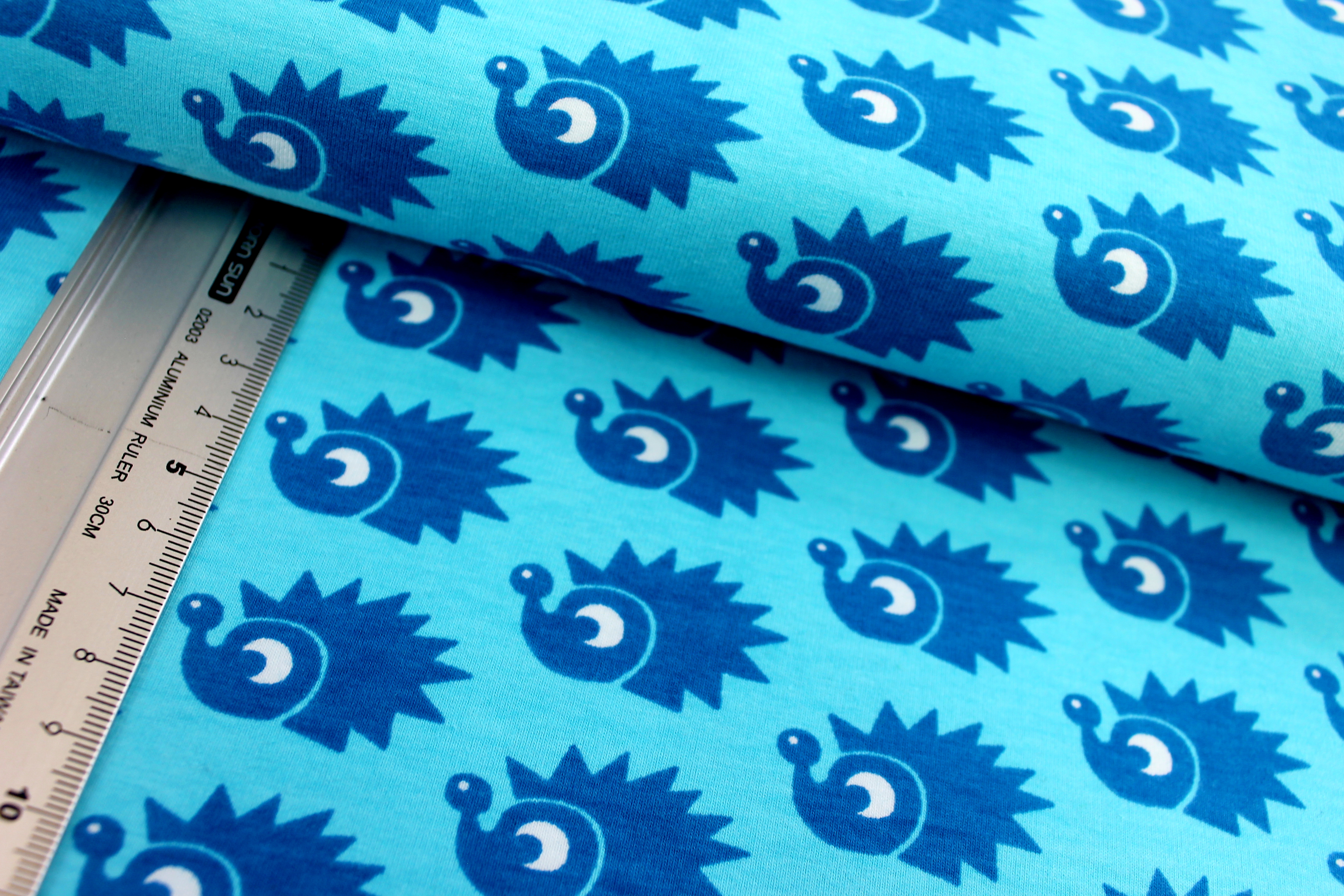 Baumwolljersey | bedruckt | Janea`s World |  blaue Igel | türkis