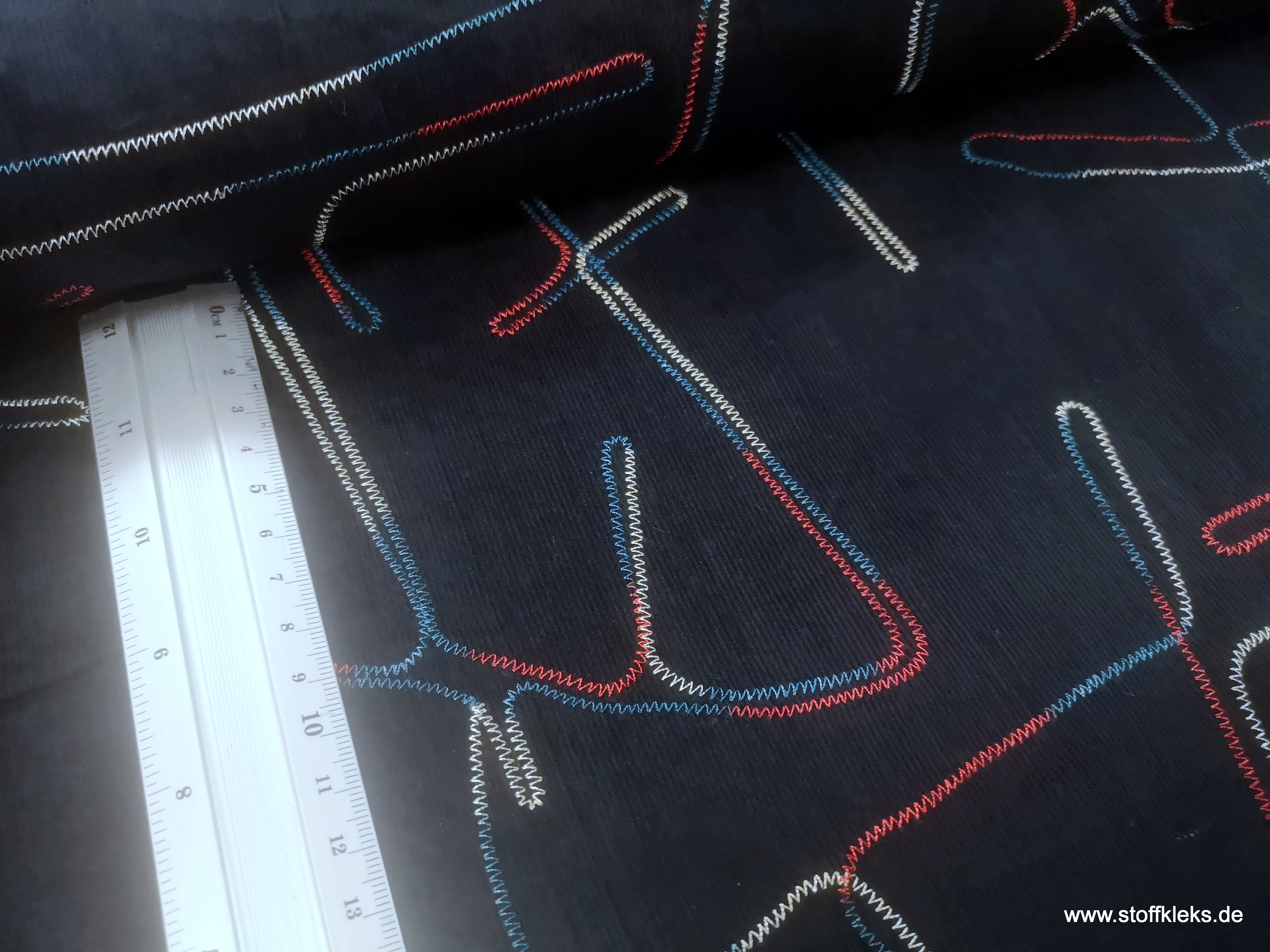 Babycord | bestickt | Abstrakt | dunkelblau