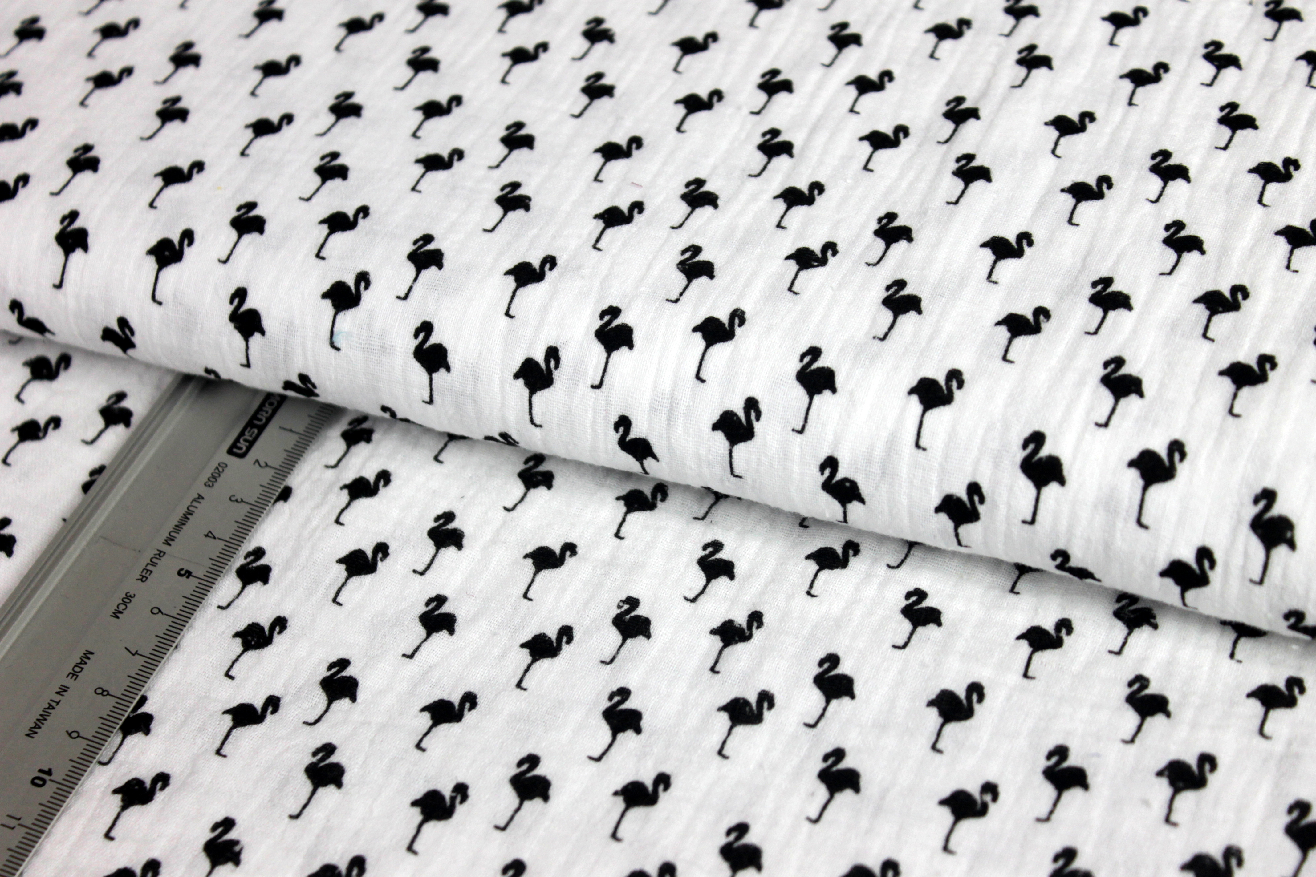 Baumwolle | double gauze / Musselin | Flamingos | weiß