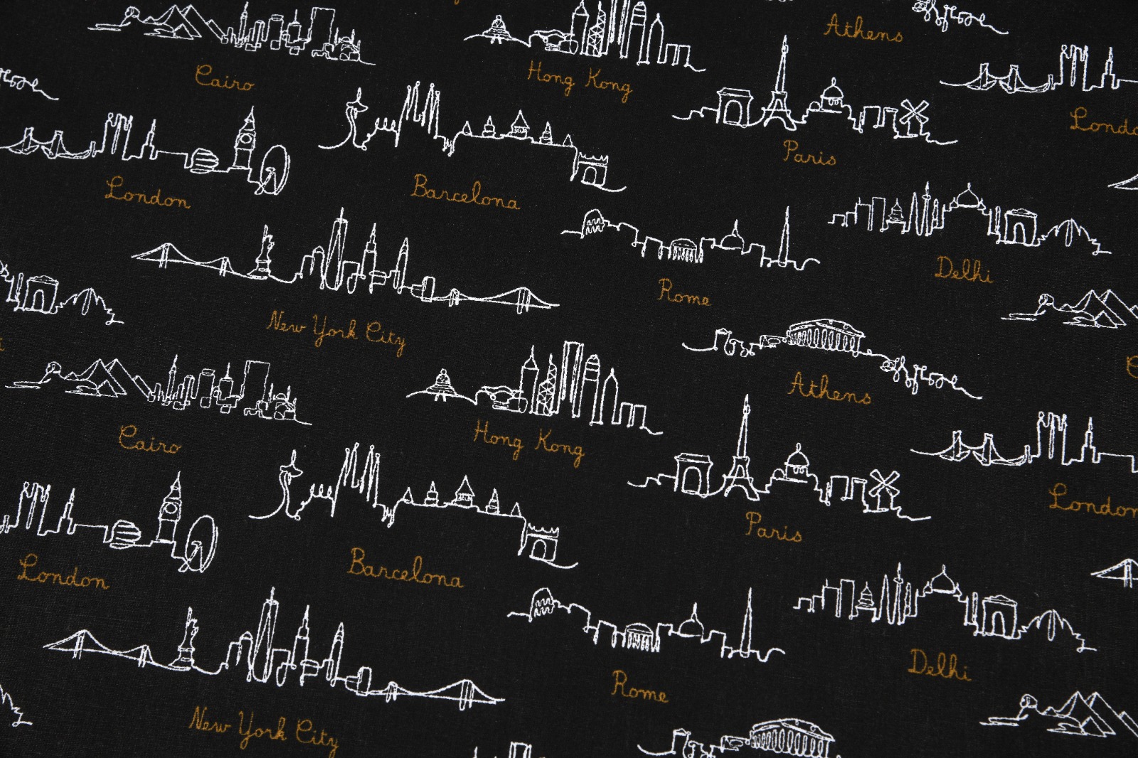 beschichtete Baumwolle / Wachstuchstück  | bedruckt | city silhouette | schwarz