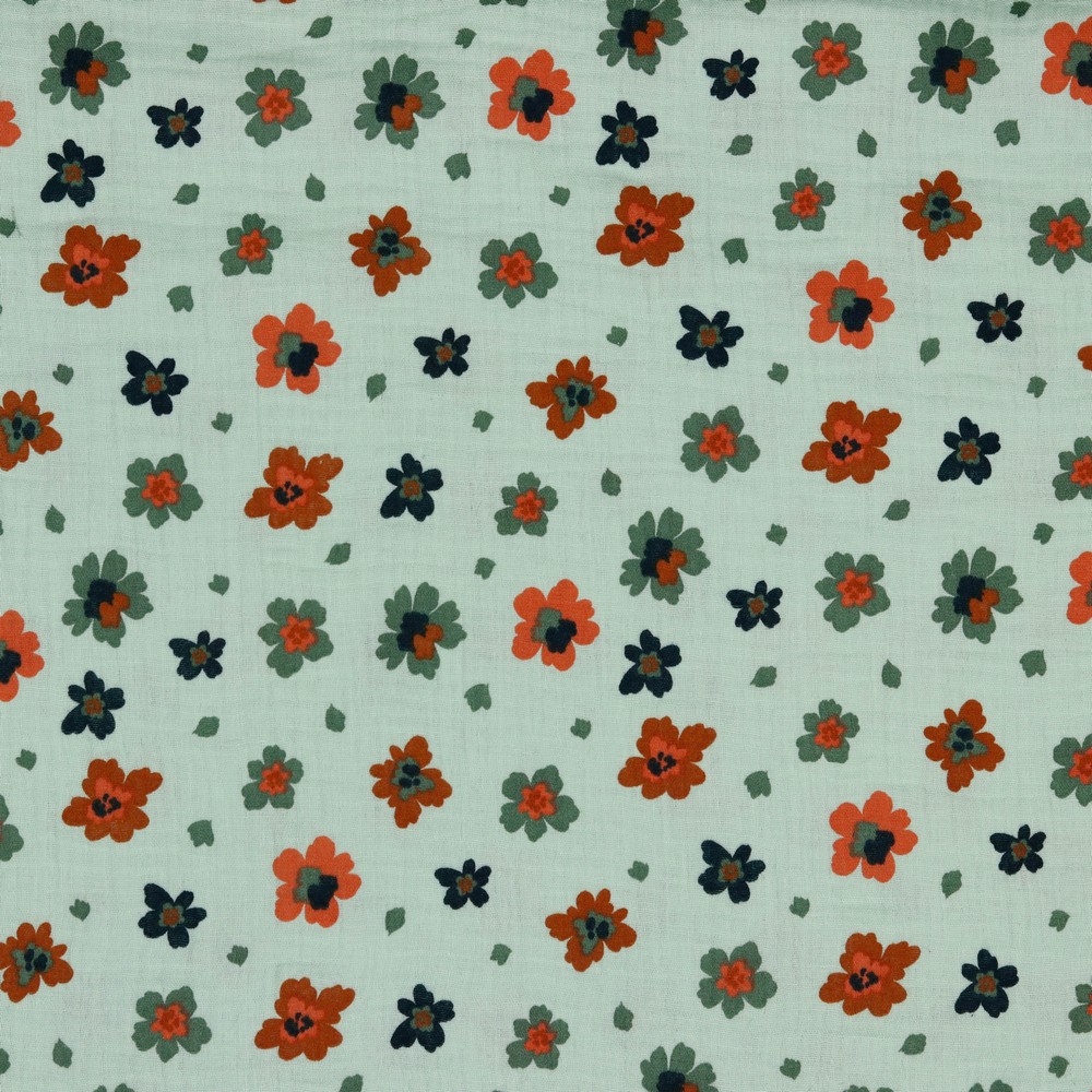 Baumwolle | double gauze/Musselin | bunte Blüten | helles mint