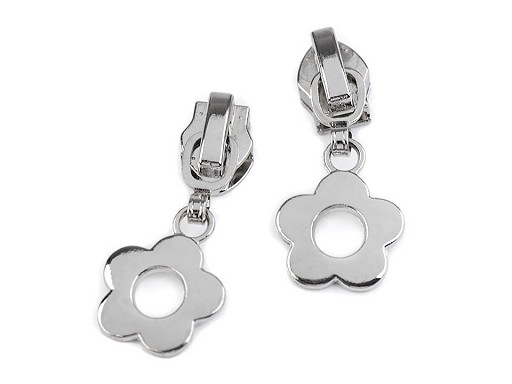 1 Zipper | Reißverschluss | endlos | Spirale 5mm | silber Blume | magnetisch/nicht magnetisch