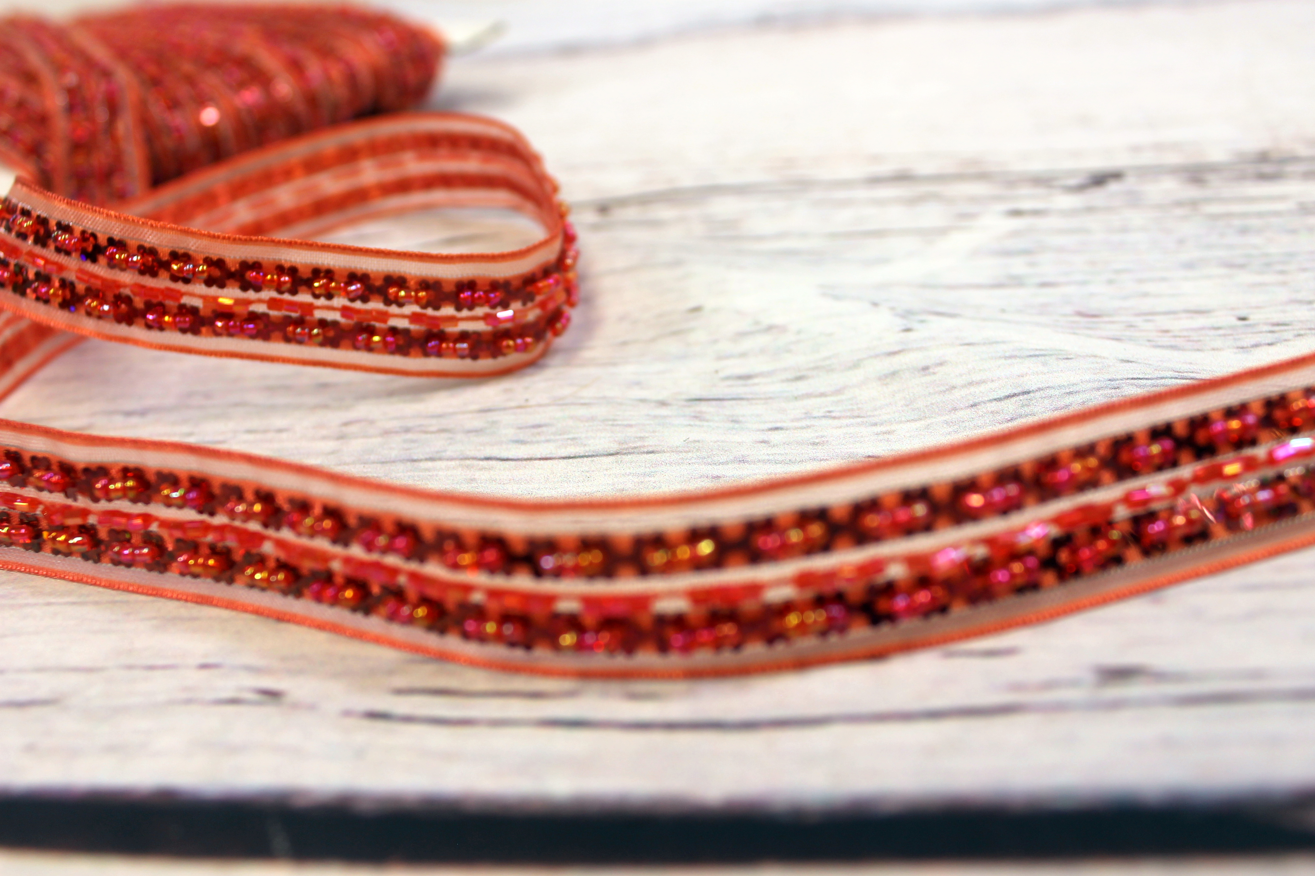Band |  Perlen&Paillettenblümchen | orange/pink/rot | 2cm