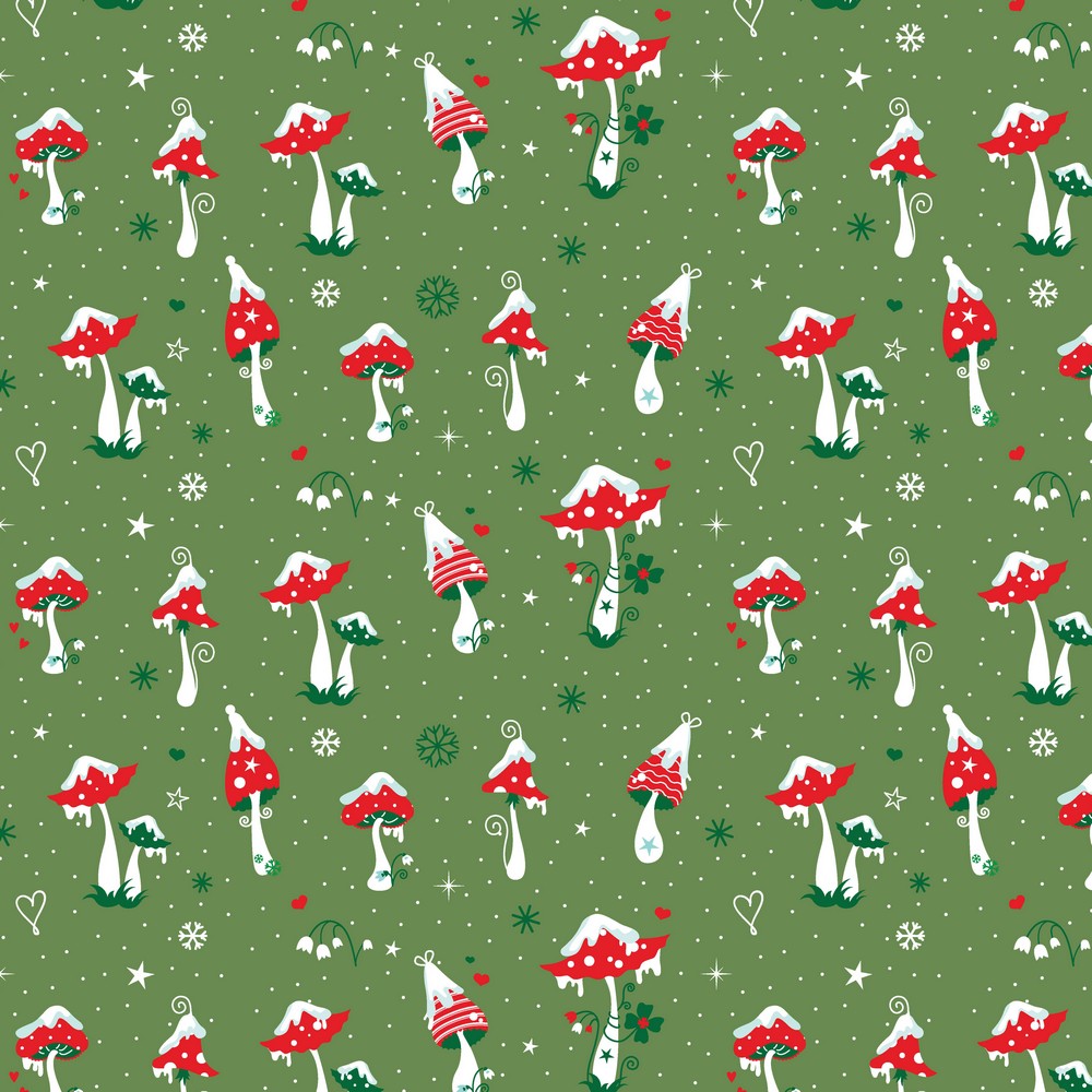 French Terry | Sommersweat | bedruckt | Schneepilze | grün