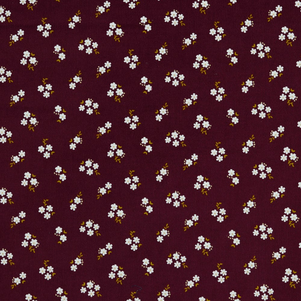 Babycord | bedruckt | kleine Glitzerblumen | Beere